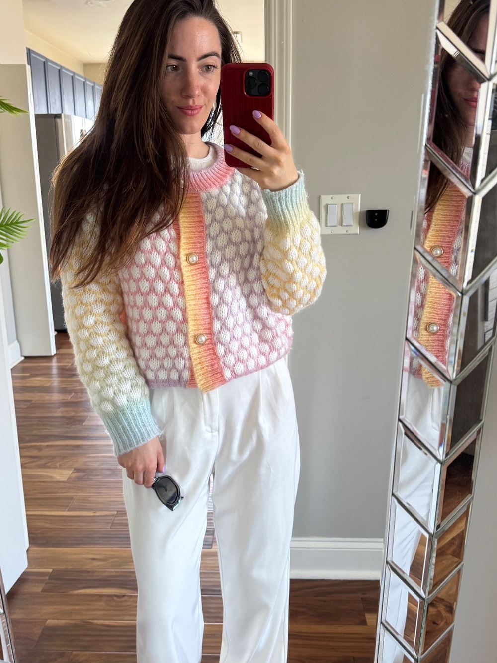 Pastel Multicolor Bubble Knit Cardigan Sweater